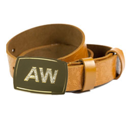Daiamate buckle on leather belt